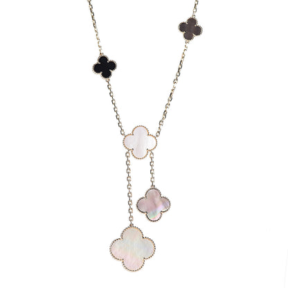Van Cleef & Arpels 18K Yellow Gold Mother of Pearl Onyx 6 Motifs Magic Alhambra Necklace 4 of 7