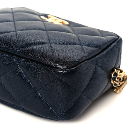 Chanel Shiny Caviar Quilted Chain Melody Camera Bag Dark Blue 10 of 10