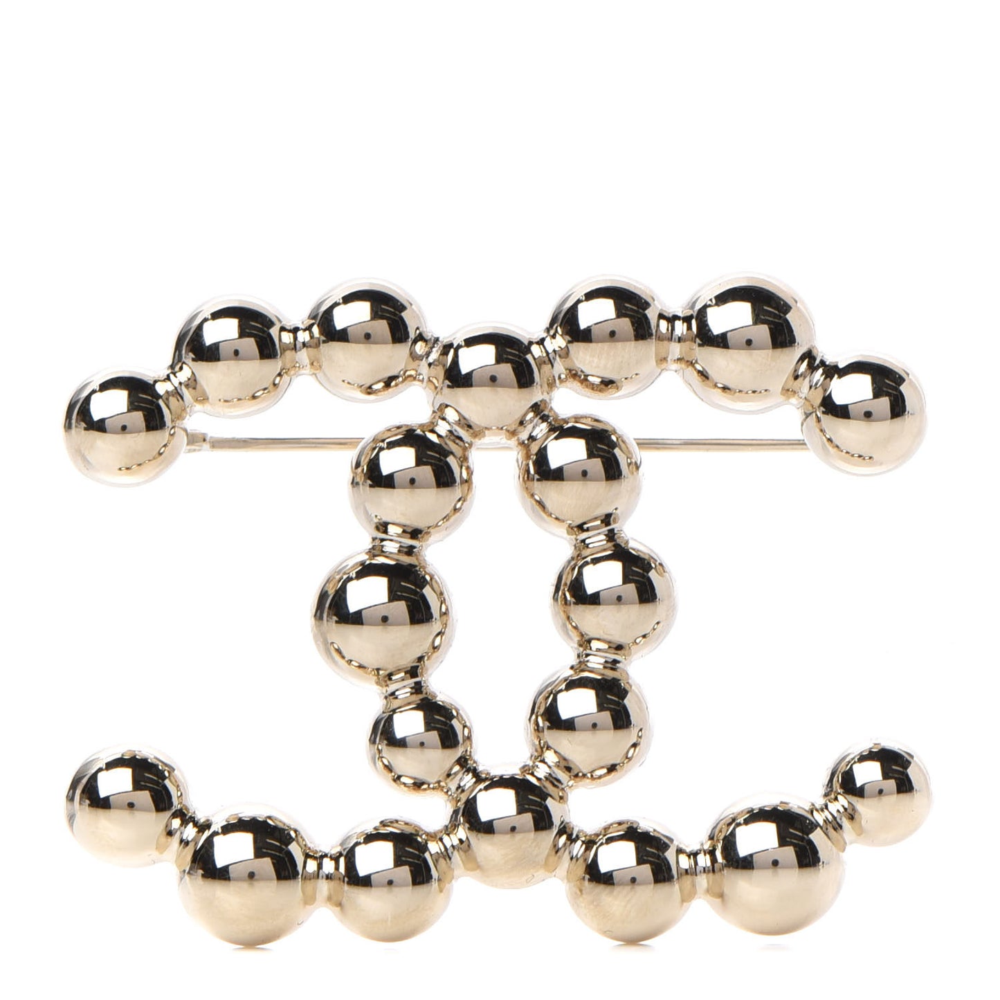 Metal Beaded CC Brooch Gold