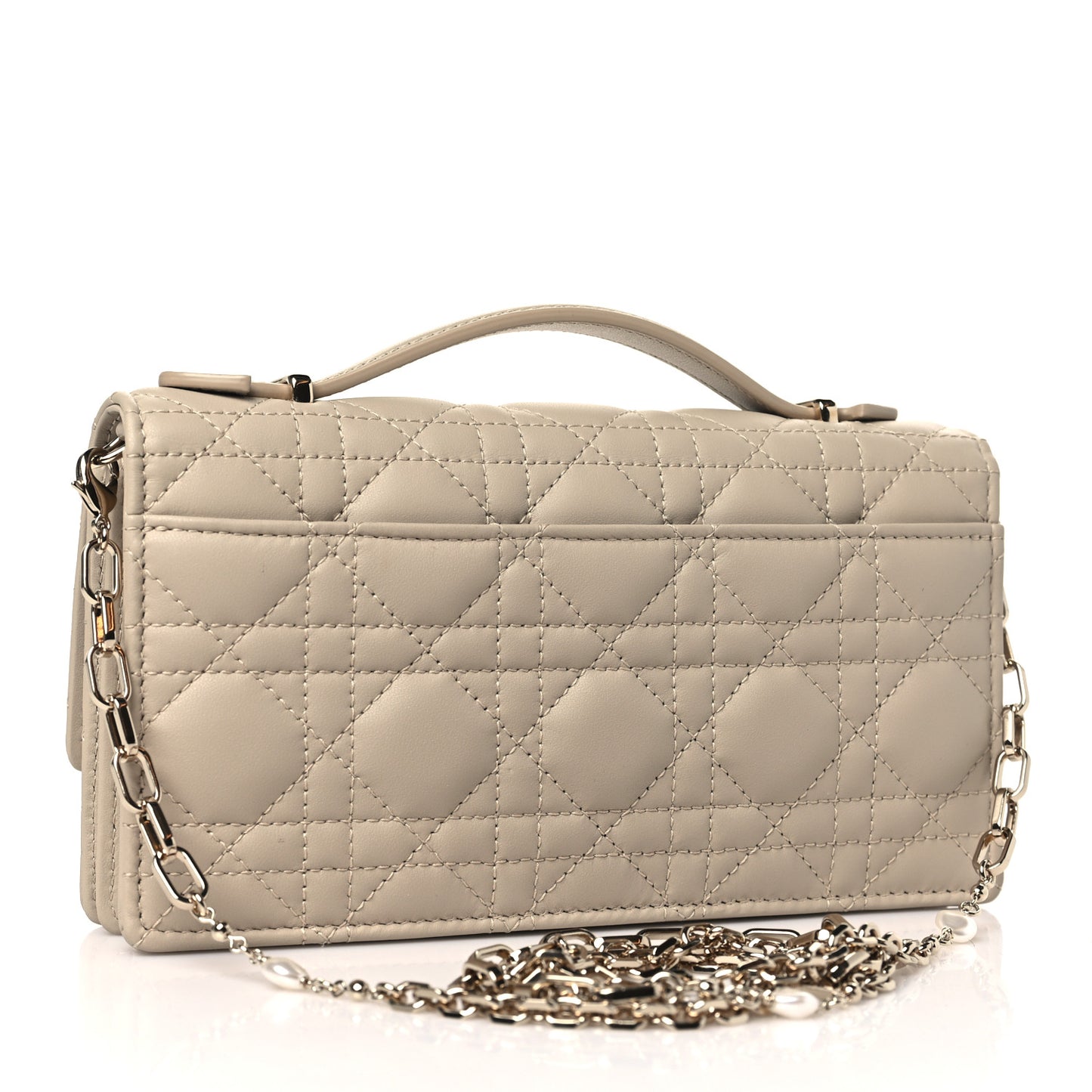 Lambskin Cannage Mini My Dior Top Handle Clutch Beige