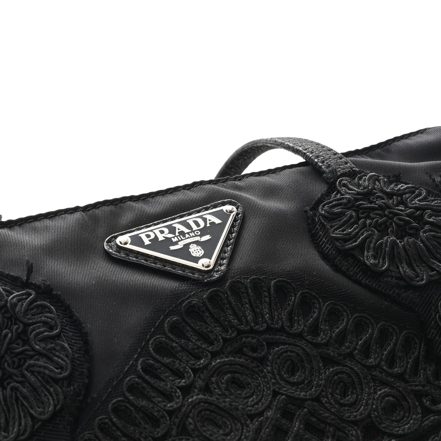 Tessuto Nylon Passama Embroidered Rose Print Tote Black