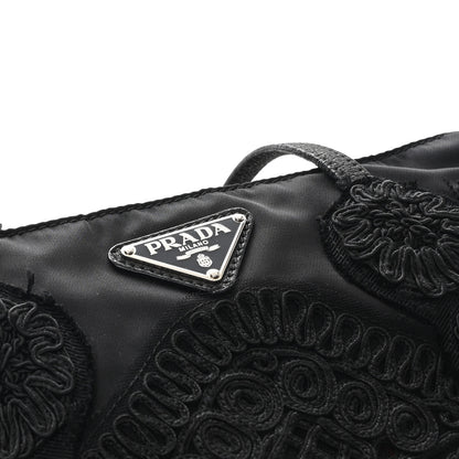 Prada Tessuto Nylon Passama Embroidered Rose Print Tote Black 10 of 10