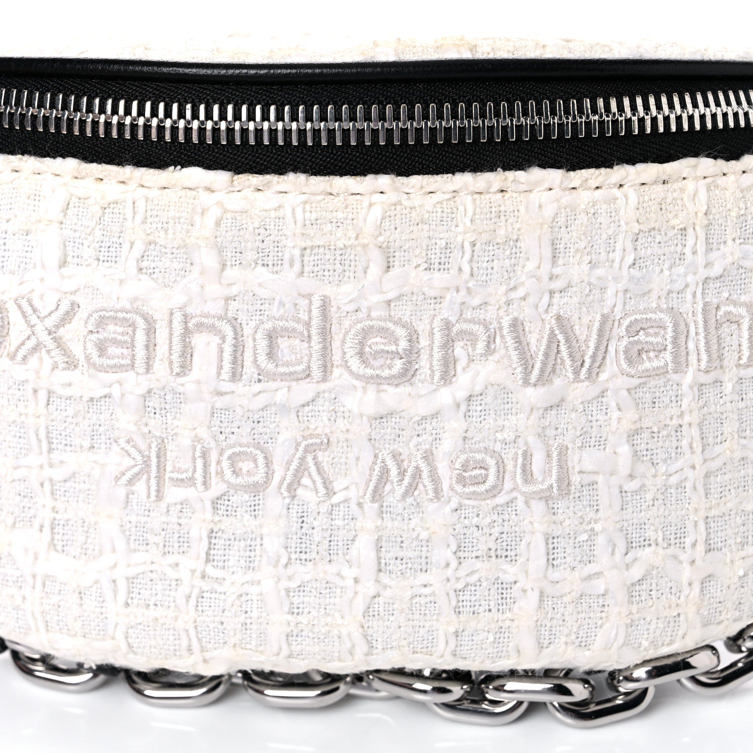 Alexander Wang Patent Tweed Chain Embellished Attica Belt Bag White 10 of 11
