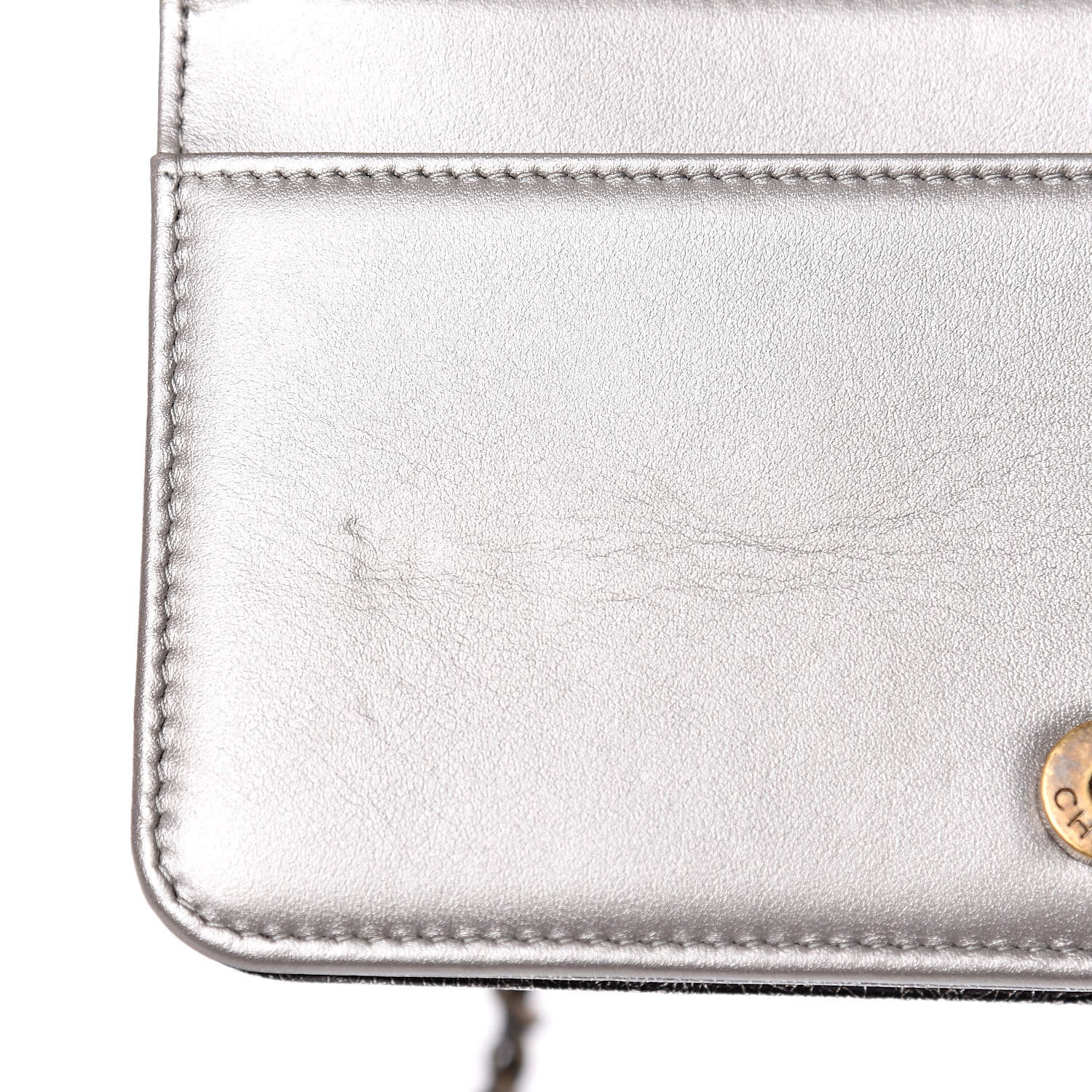 Chanel Cracked Metallic Calfskin Quilted Boy Wallet On Chain WOC Dark Silver 12 of 18
