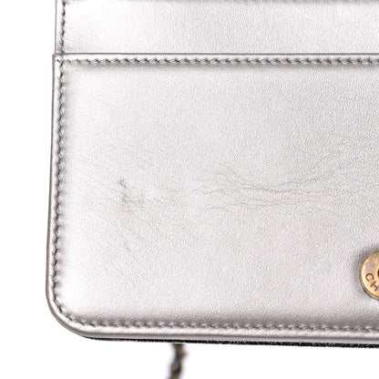 Chanel Cracked Metallic Calfskin Quilted Boy Wallet On Chain WOC Dark Silver 12 of 18