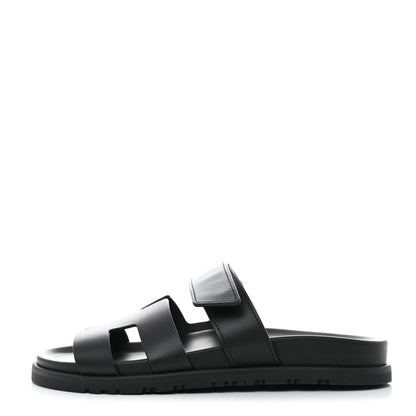 Hermes Calfskin Womens Chypre Sandals 37 Black 1 of 10