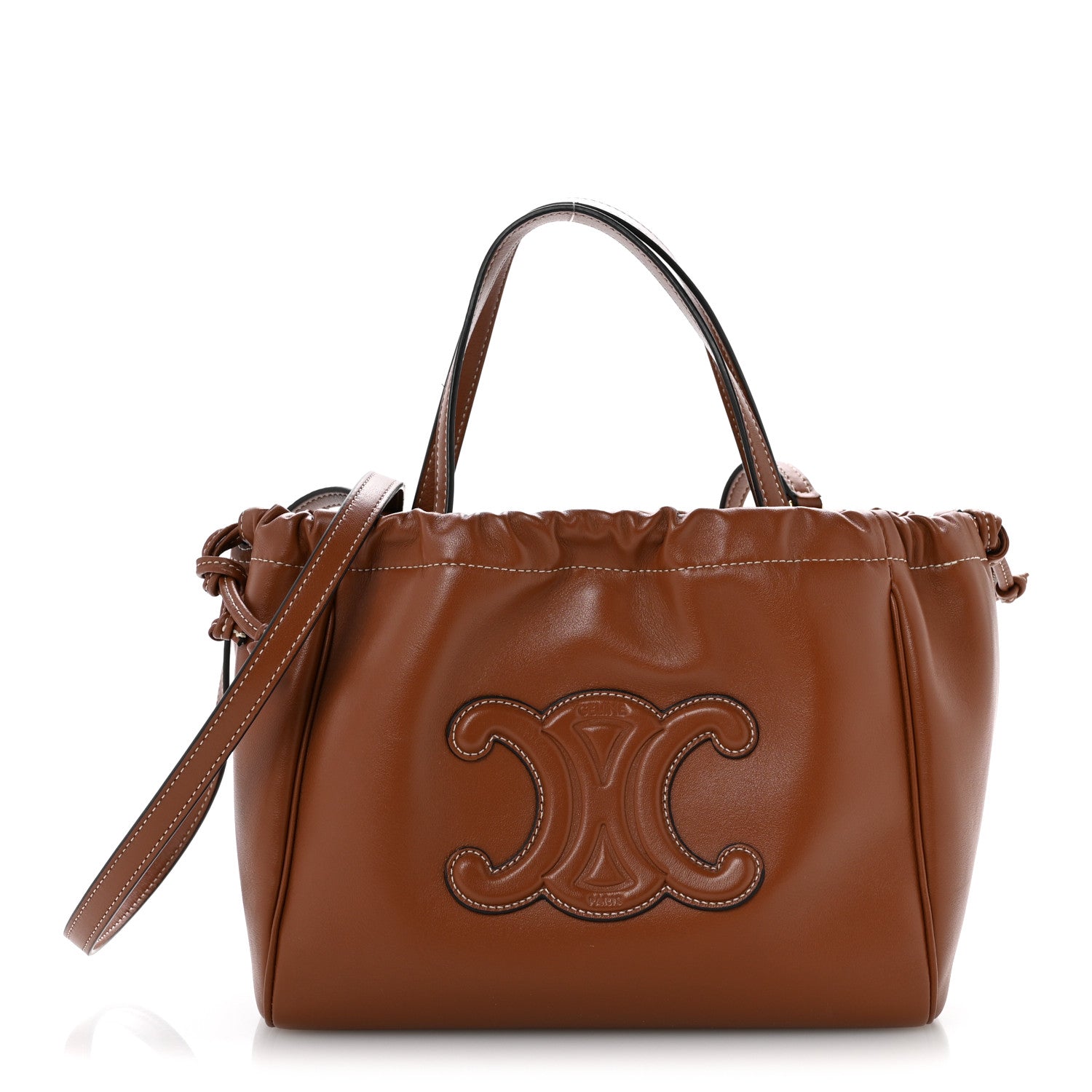 Celine Smooth Calfskin Cuir Small Triomphe Cabas Drawstring Tan 1 of 13