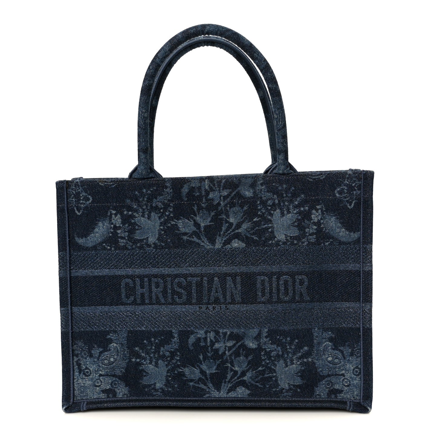Denim Flowers Embroidered Medium Book Tote Blue