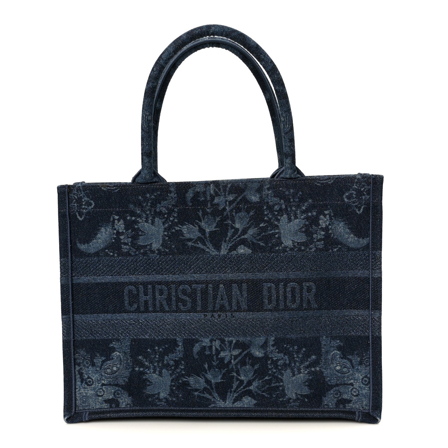 Christian Dior Denim Flowers Embroidered Medium Book Tote Blue 1 of 14