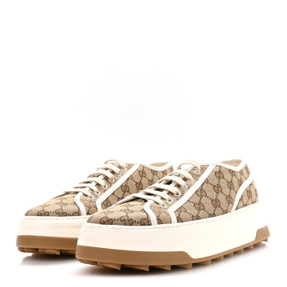 Gucci New Canvas GG Monogram Mens Tennis 1977 55mm Platform Sneakers 11 Beige Ebony Mystic White 4 of 9
