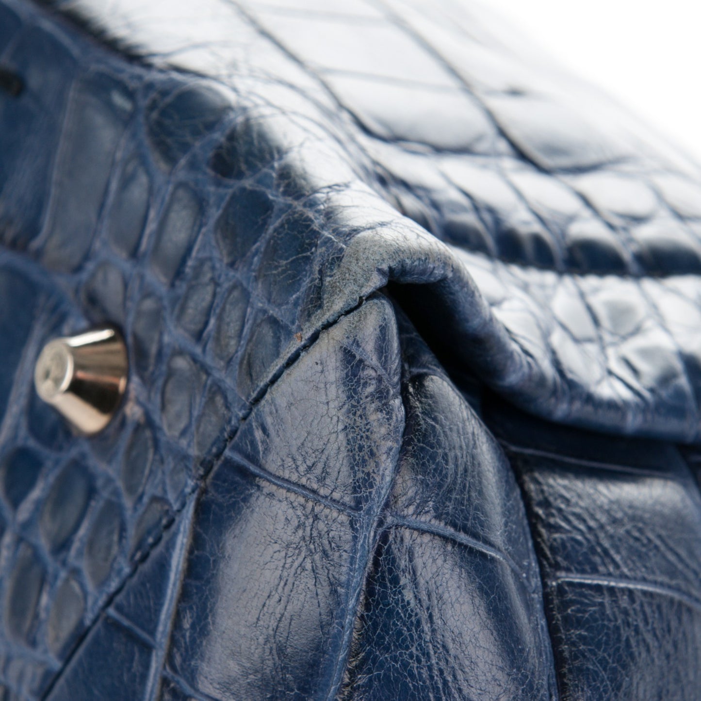 Calfskin Crocodile Embossed Moon River Tote Marine