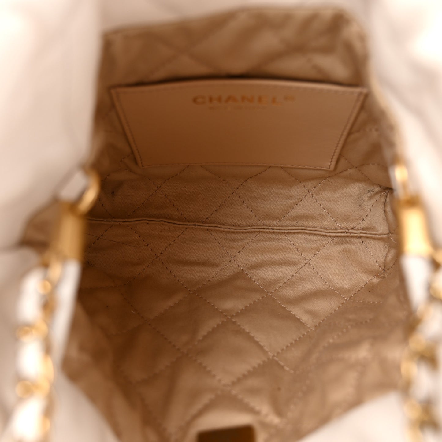 Shiny Calfskin Quilted Mini Chanel 22 White Black