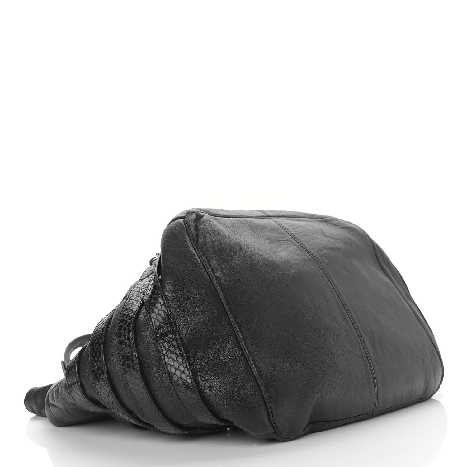 Jimmy Choo Biker Leather Elaphe Snakeskin Tote Black 4 of 15