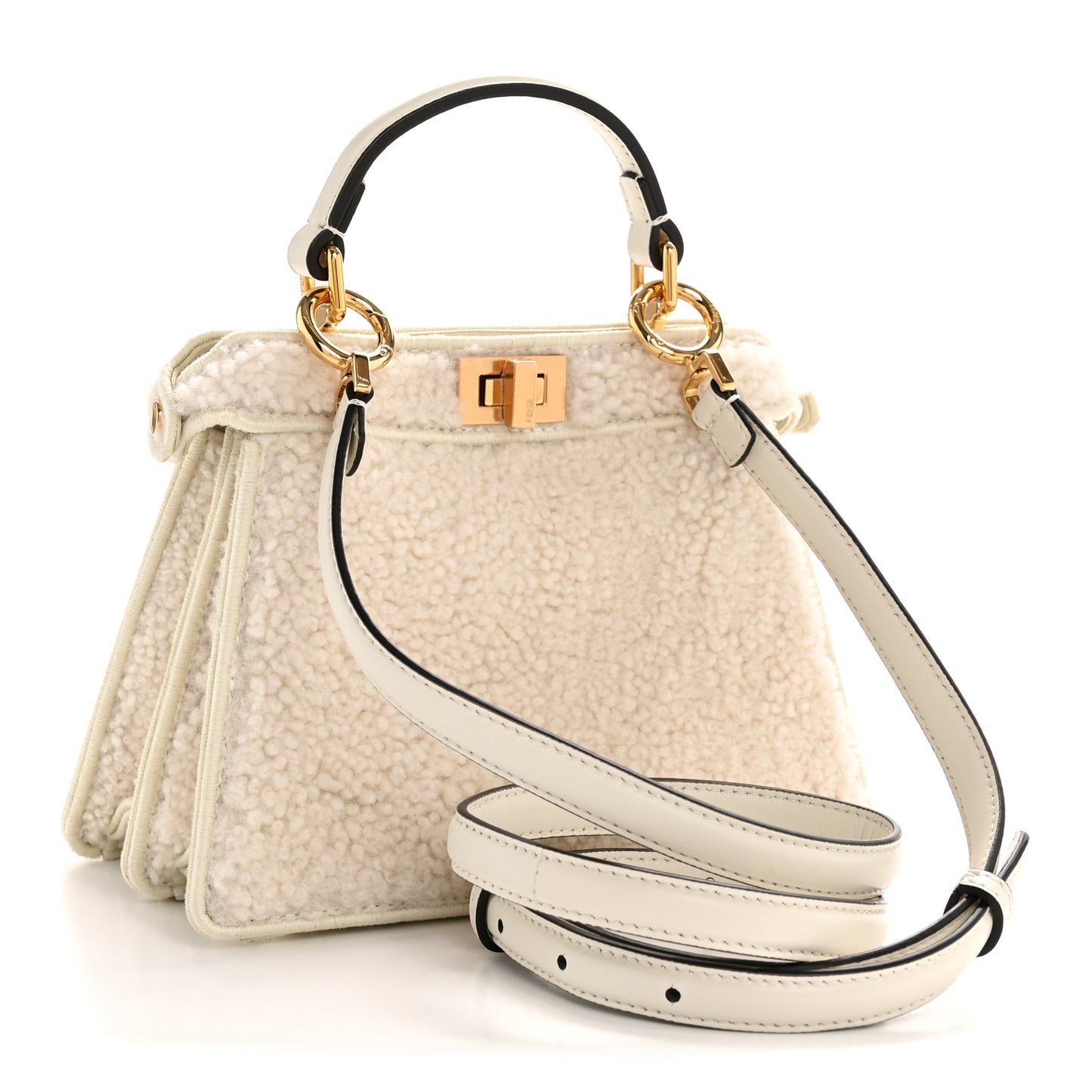 Curly Shearling Shiny Nappa Petite Peekaboo I SEE U Satchel White