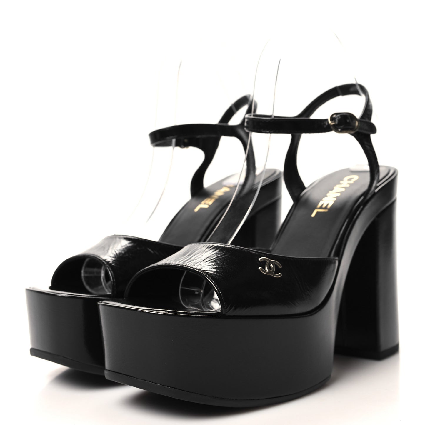 Calfskin CC Platform Sandals 40 Black