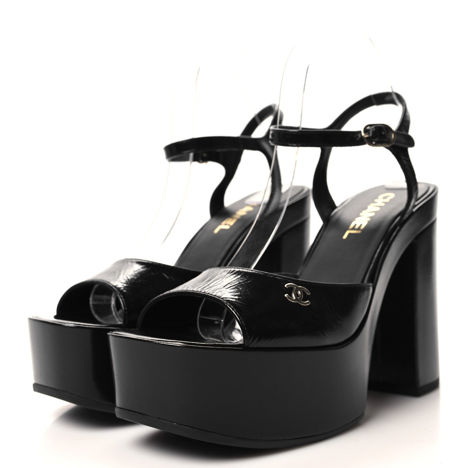 Chanel Calfskin CC Platform Sandals 40 Black 3 of 8