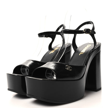 Chanel Calfskin CC Platform Sandals 40 Black 3 of 8