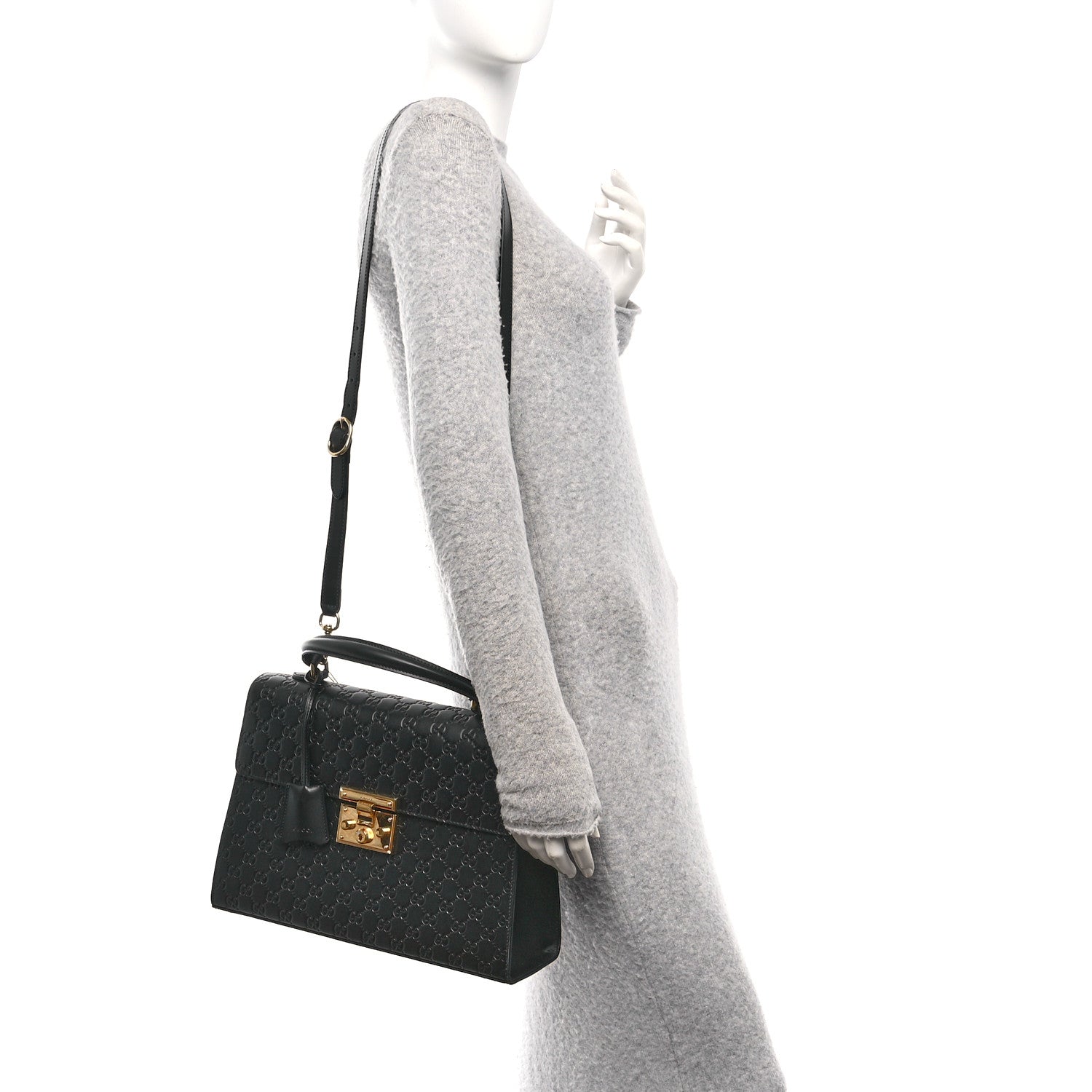 Gucci Guccissima Signature Medium Padlock Top Handle Bag Black 2 of 10