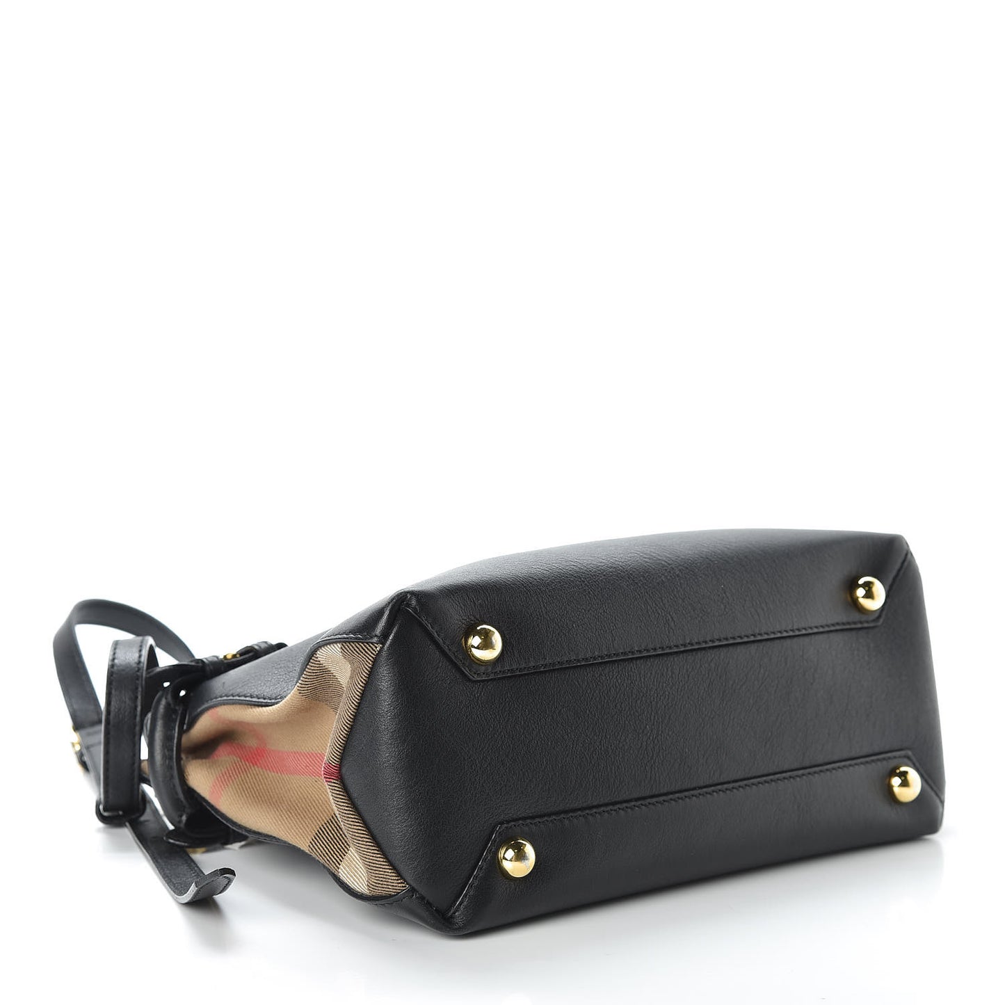 Calfskin House Check Small Banner Tote Black