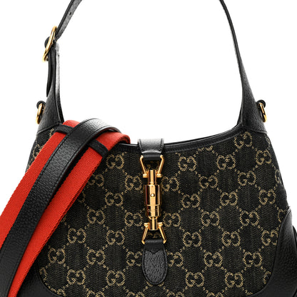 Gucci Jacquard Denim GG Monogram Small Jackie 1961 Hobo Black Ivory 8 of 14