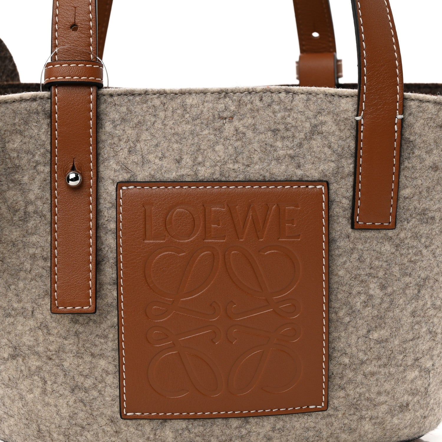 Loewe Calfskin Felt Elephant Basket Tote Beige Brown 8 of 11