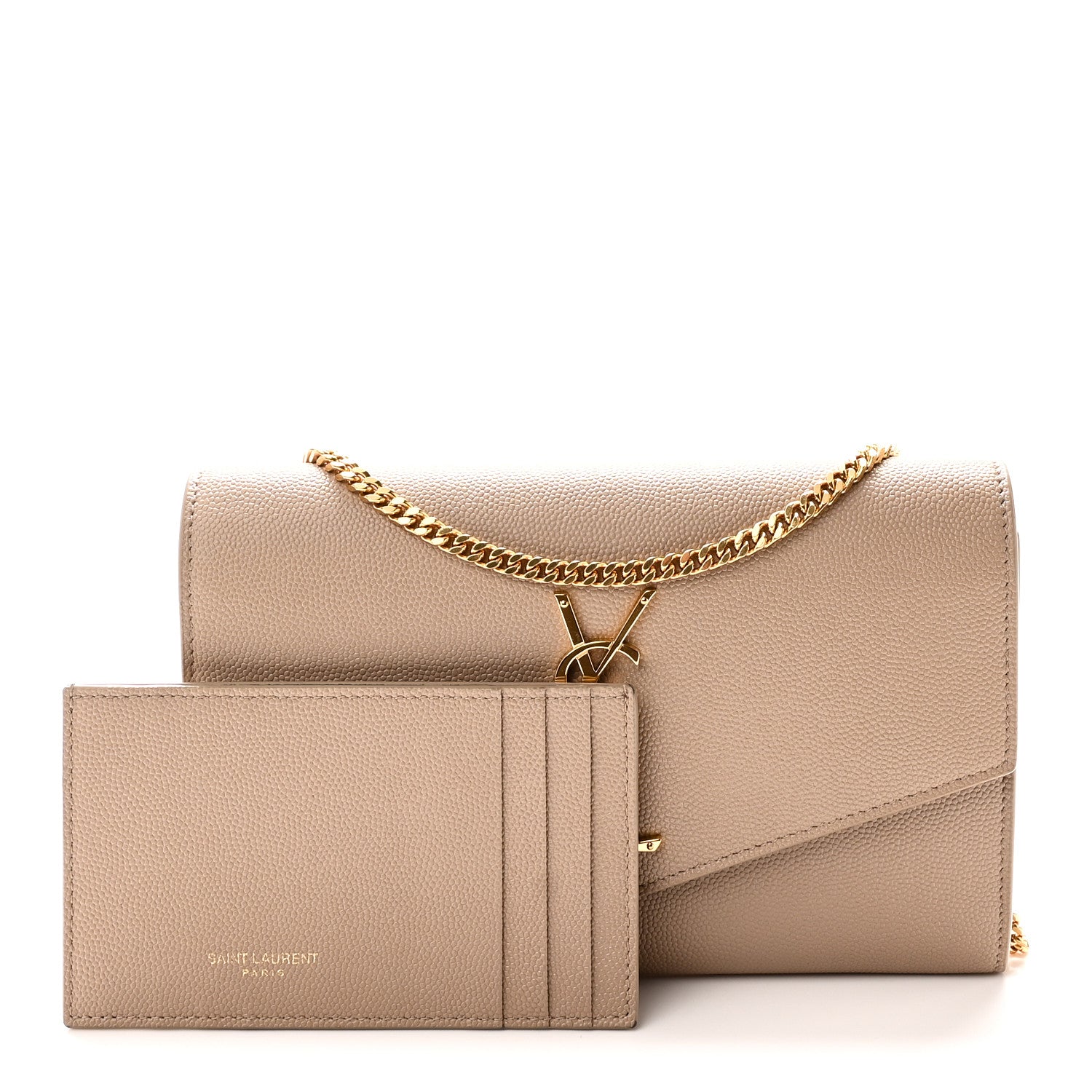 Saint Laurent Grain De Poudre Monogram Uptown Chain Wallet Dark Beige 3 of 10