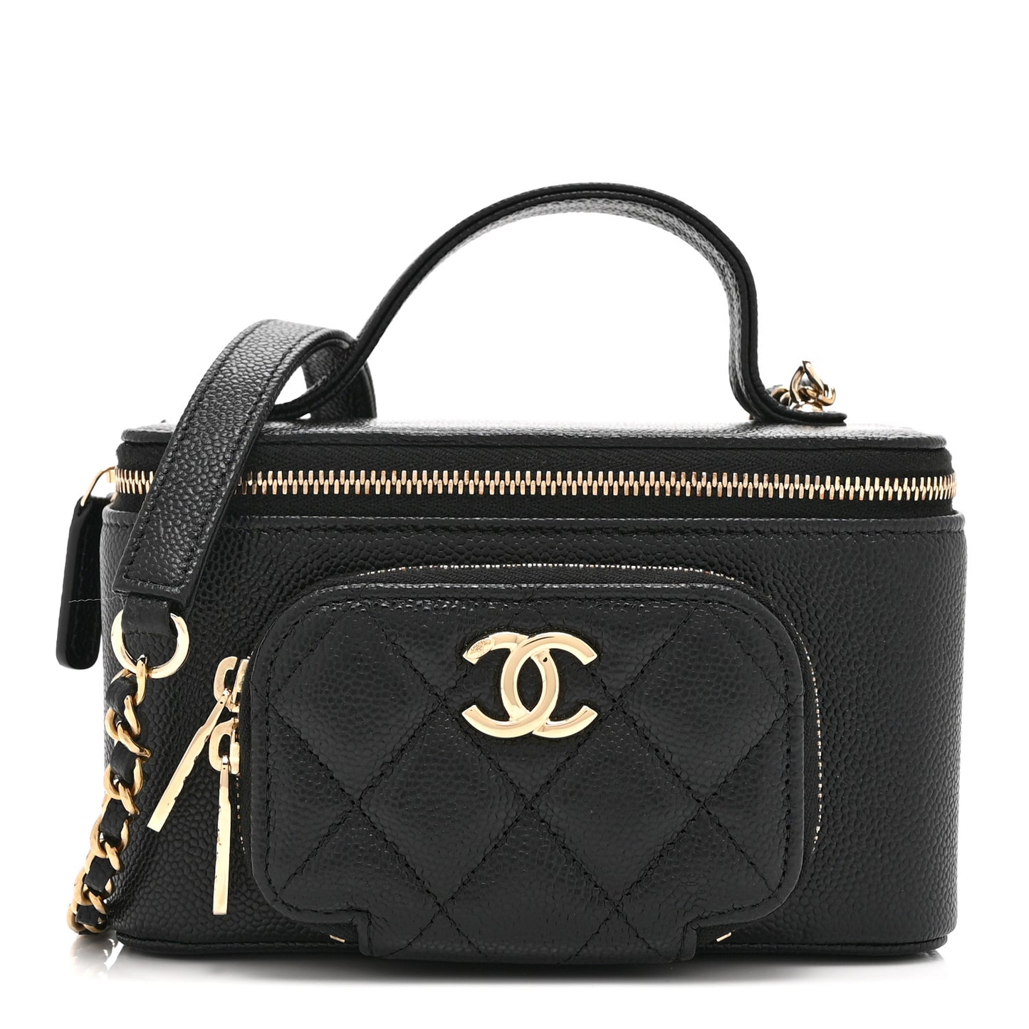 Caviar Quilted Top Handle Pocket Vanity Case Black