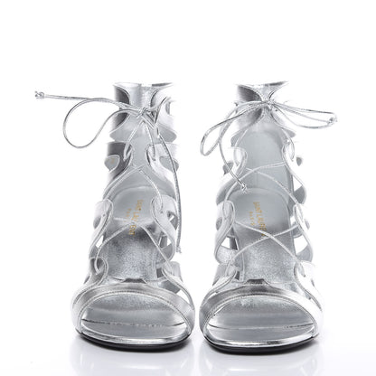 Saint Laurent Metallic Nappa Silk Babes 90 Lace Up Sandals 39 Argento 2 of 8