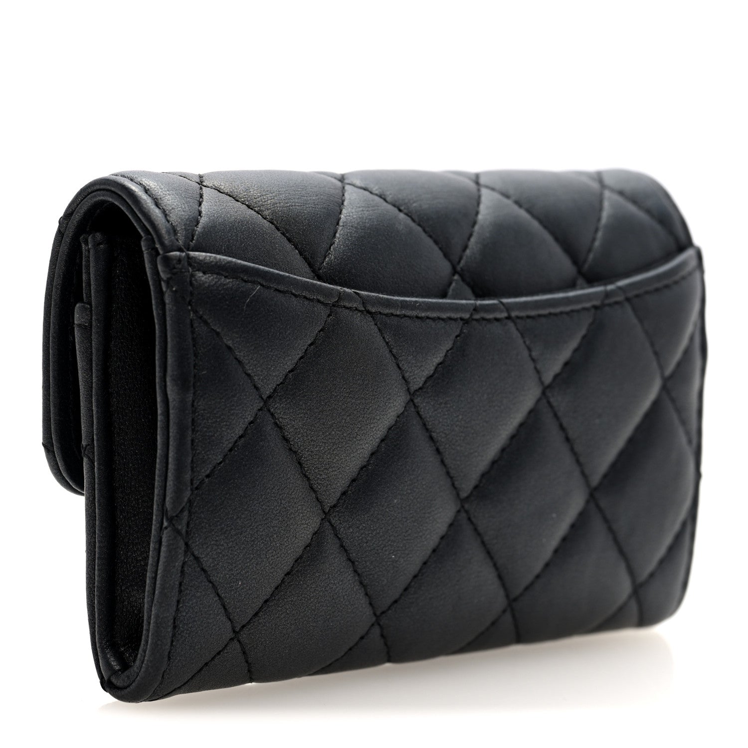 Chanel Pearly Lambskin Quilted Flap Card Holder Wallet So Black 3 of 8