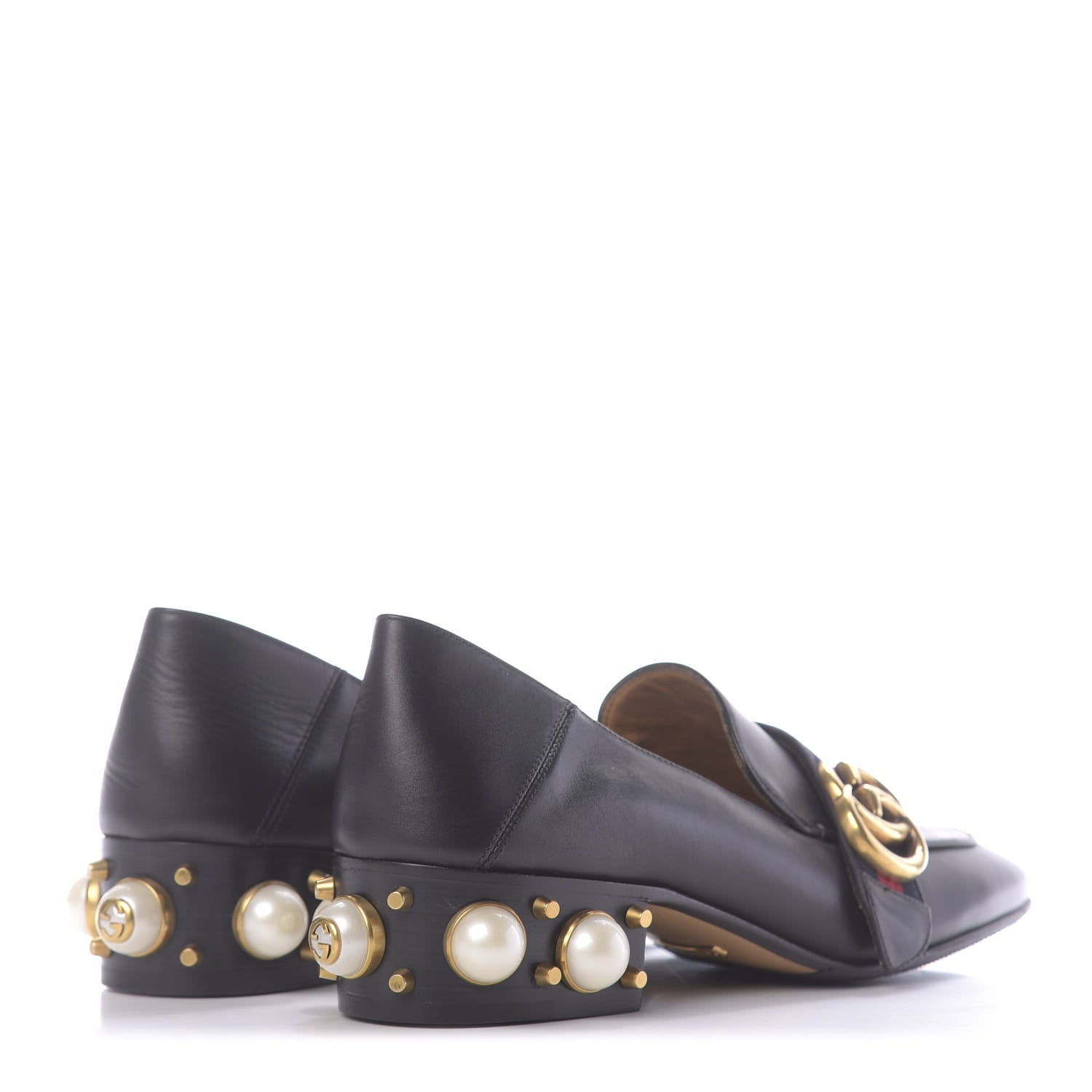 Gucci Betis Glamour Calfskin Web Pearl Embellished Peyton 35mm Loafer Pumps 36.5 Black 4 of 10