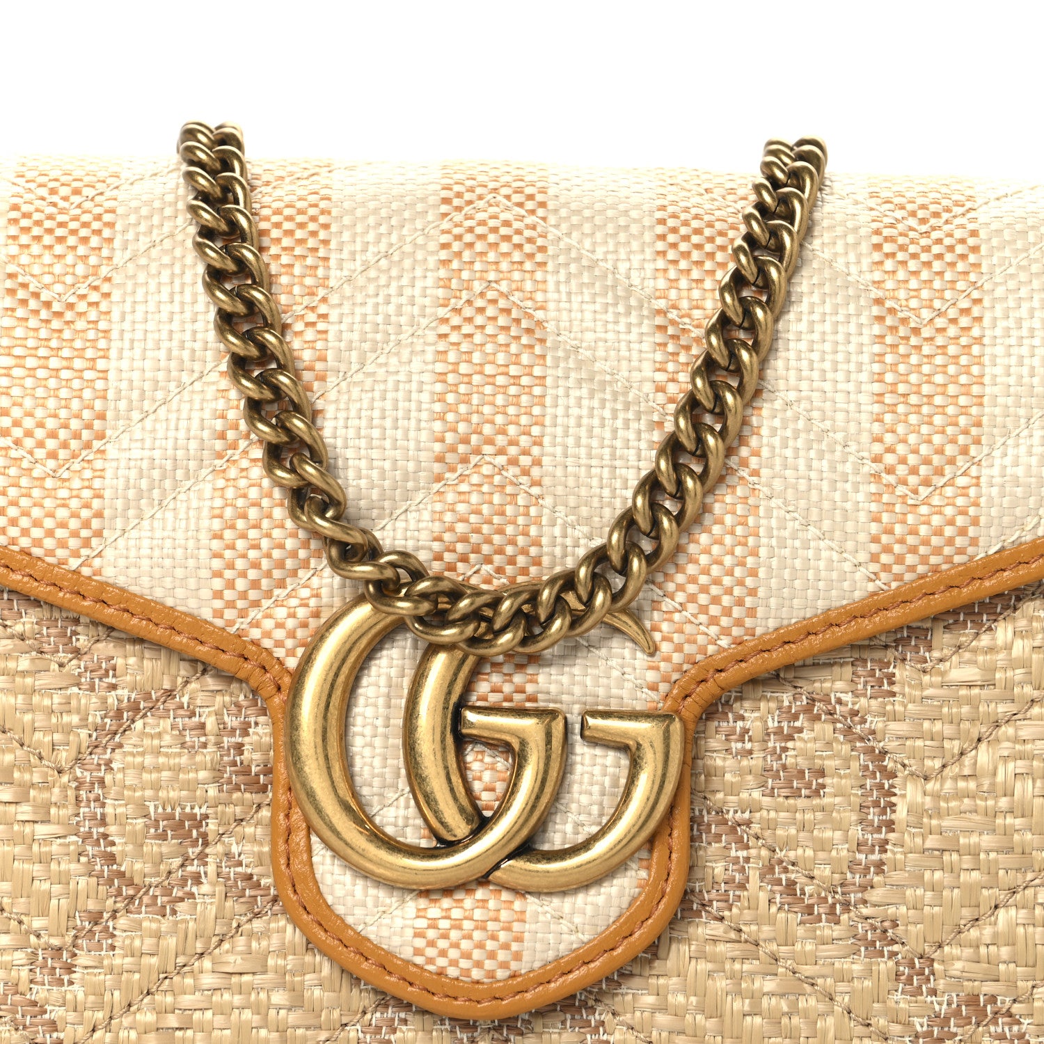 Gucci Raffia GG Monogram Matelasse GG Marmont Chain Wallet Natural Beige Off White Sun Oil 8 of 11