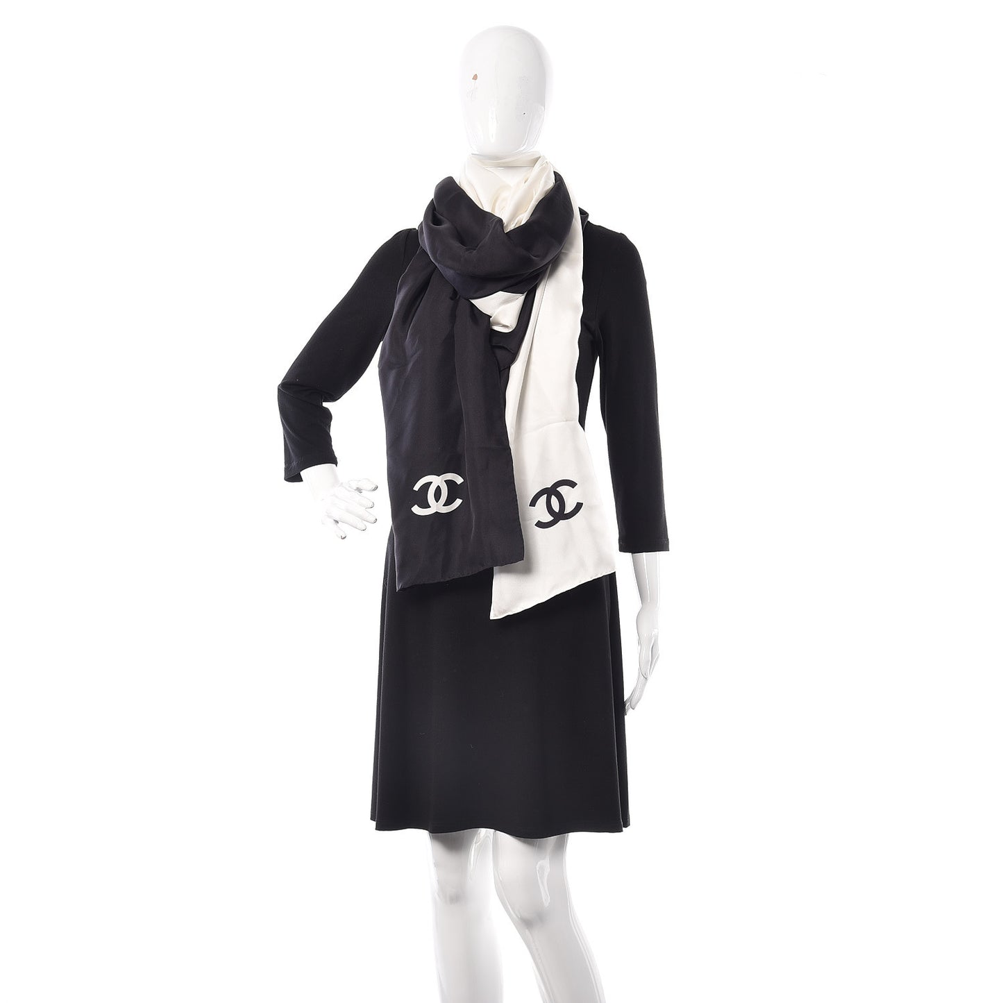 Silk CC Scarf Black White