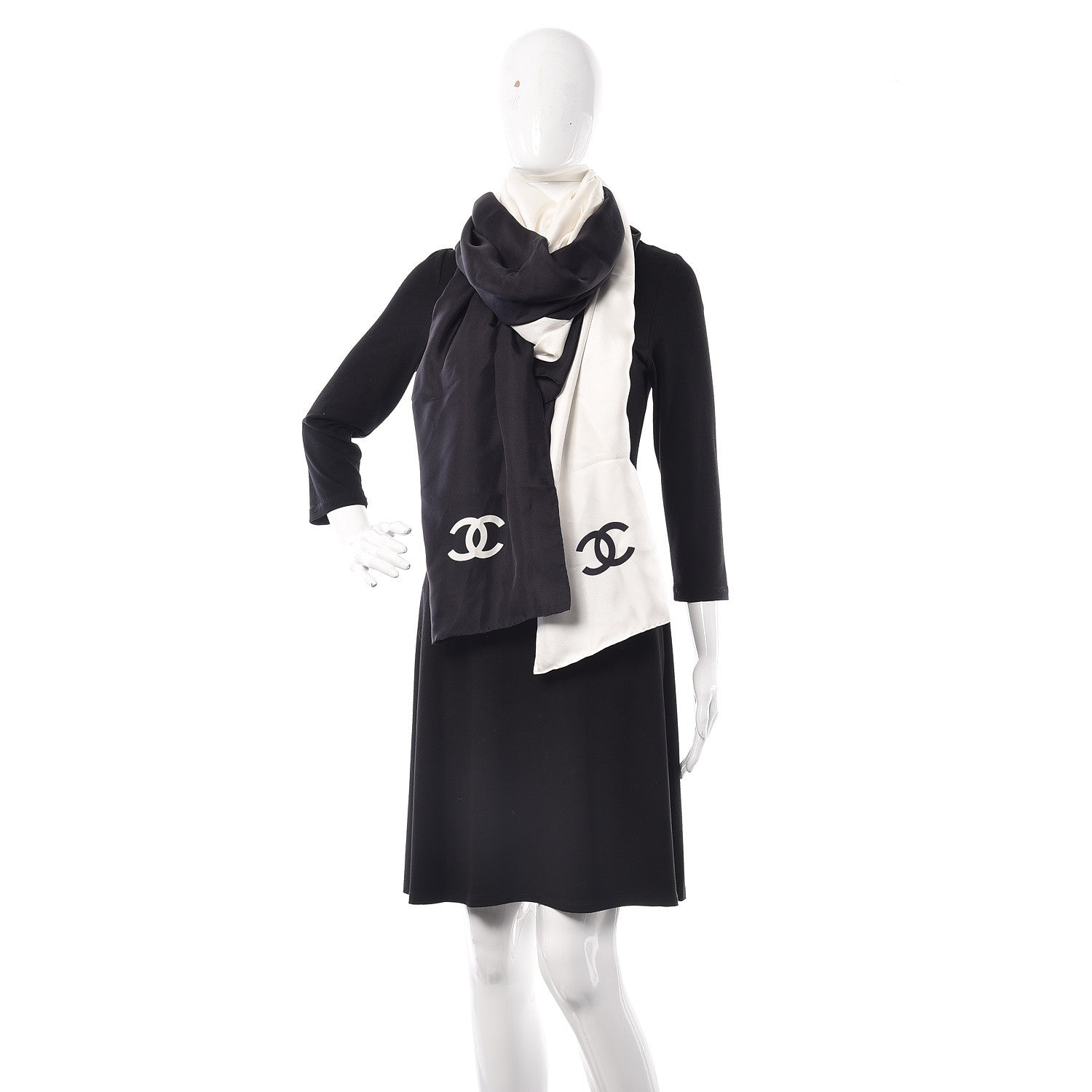 Chanel Silk CC Scarf Black White 2 of 5