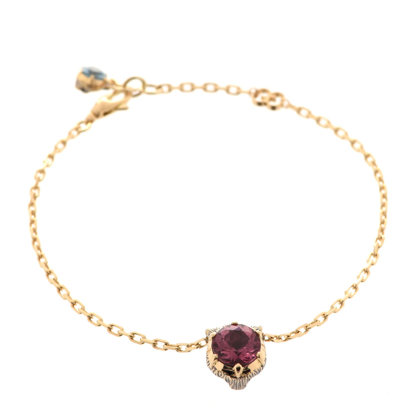 18K Yellow Gold Diamond Pink Tourmaline Aquamarine Le Marche des Merveilles Feline Bracelet