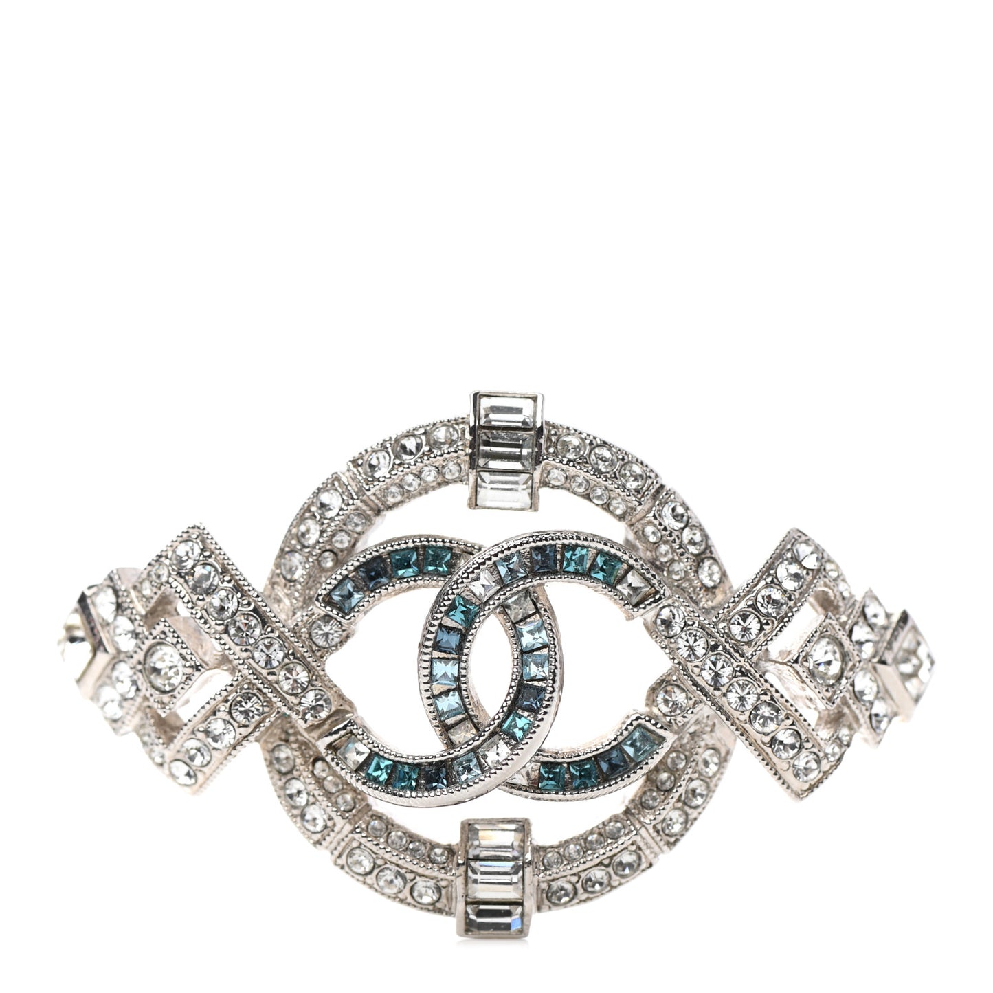Crystal CC Brooch Silver Green