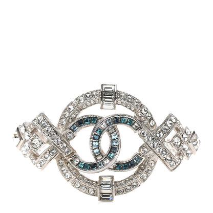Chanel Crystal CC Brooch Silver Green 1 of 5