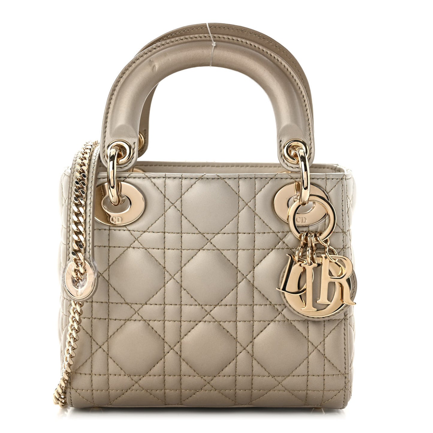 Metallic Lambskin Cannage Mini Lady Dior Gold