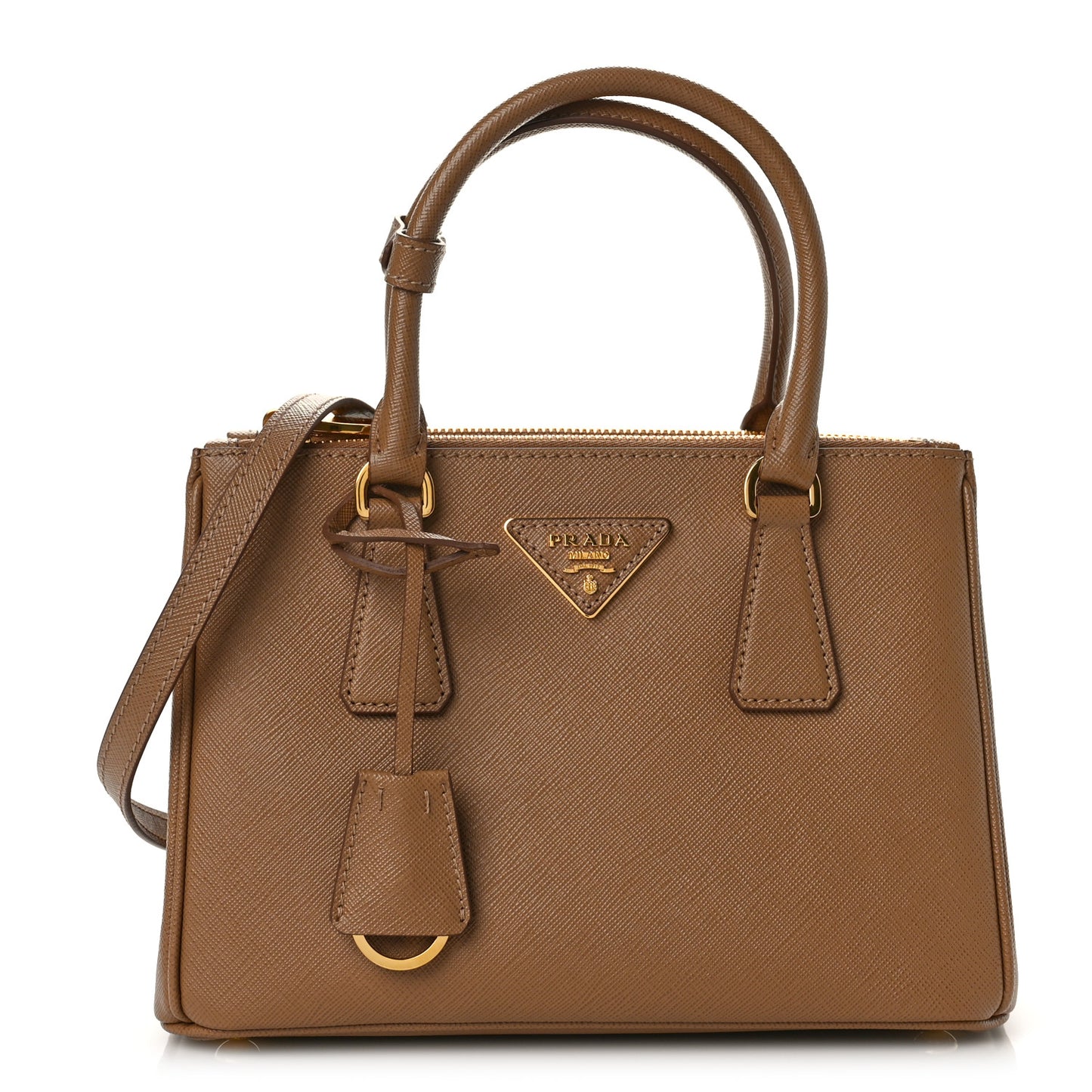 Saffiano Small Galleria Double Zip Tote Caramel
