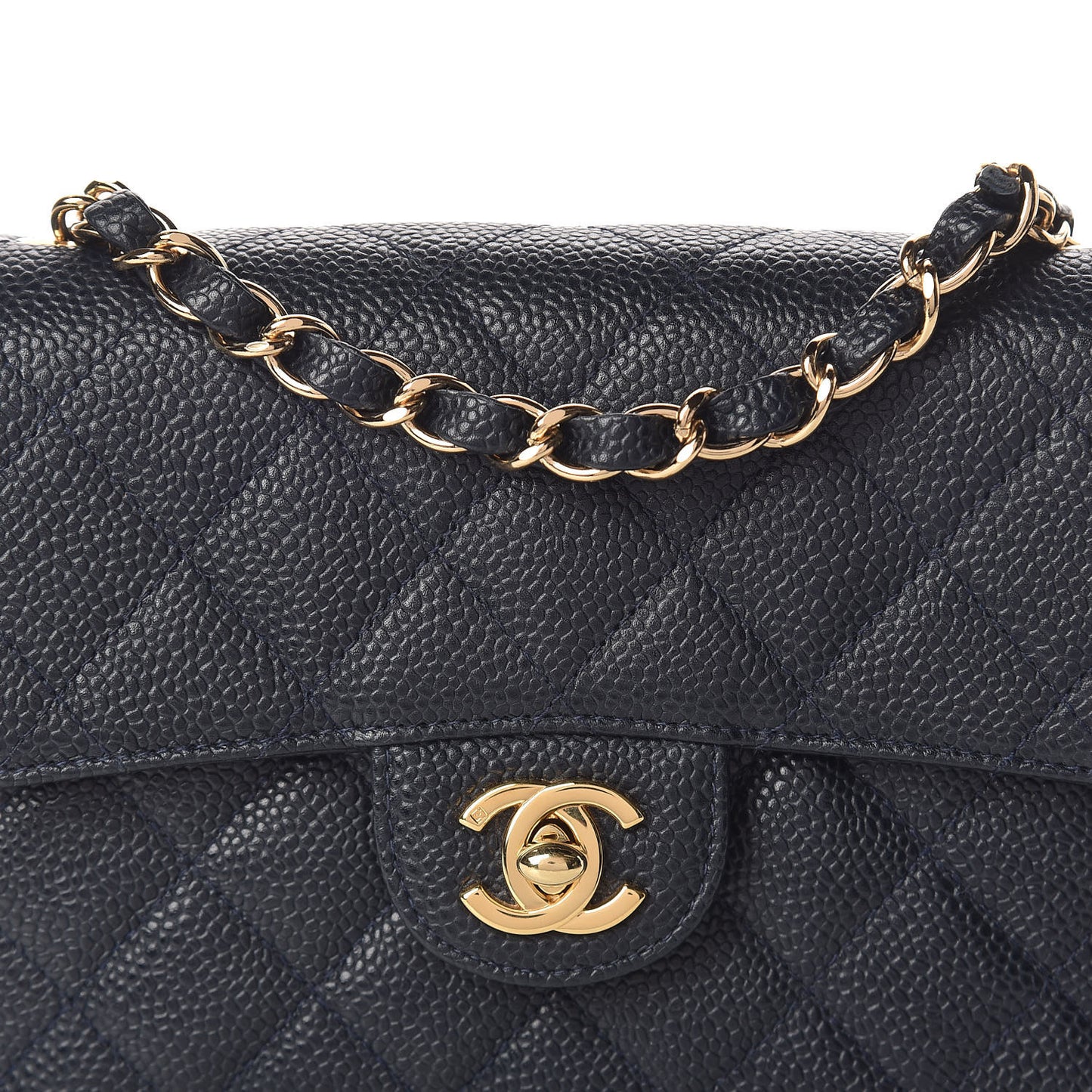 Caviar Quilted Mini Square Flap Navy