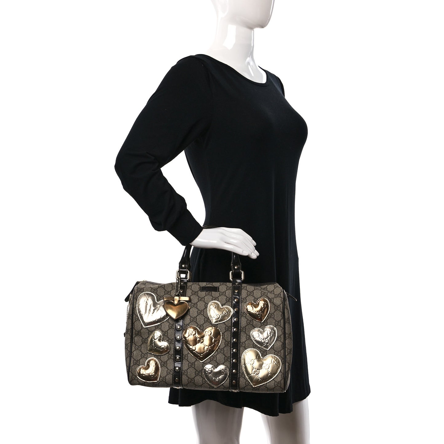 Monogram Guccissima Hearts Studded Medium Joy Boston Dark Brown