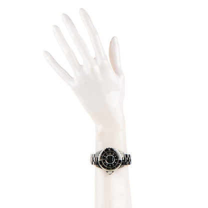 Chanel Stainless Steel Ceramic Diamond 33mm J12 Quartz Watch Black 2 of 7