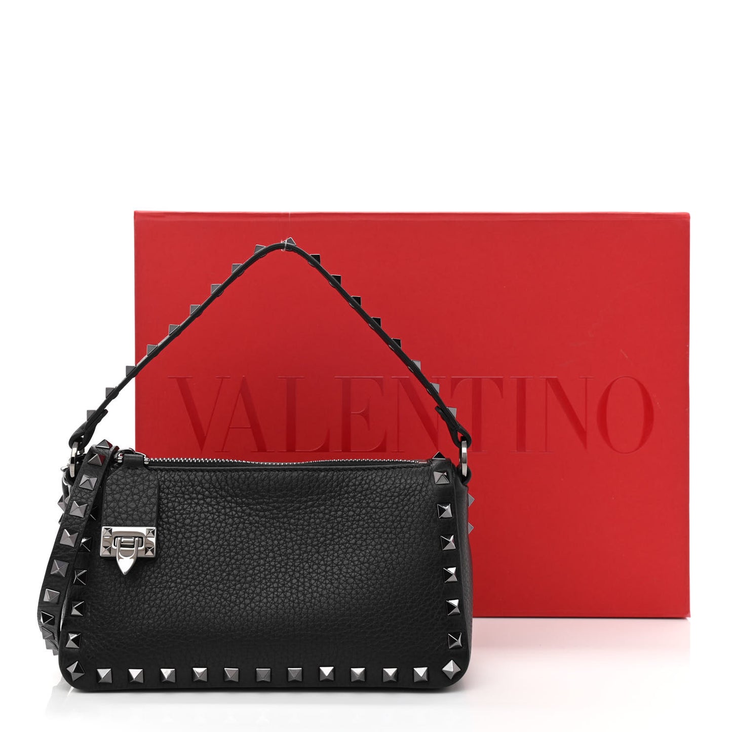 Grained Calfskin Small Rockstud Crossbody Bag Black