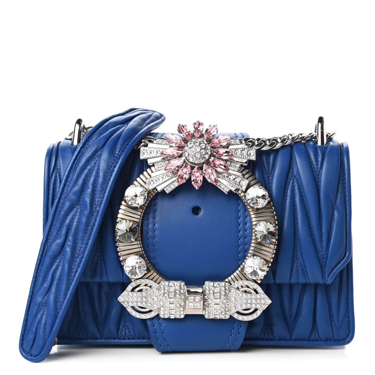 Miu Miu Nappa Matelasse Crystal Embellished Lady Shoulder Bag Blue 1 of 9