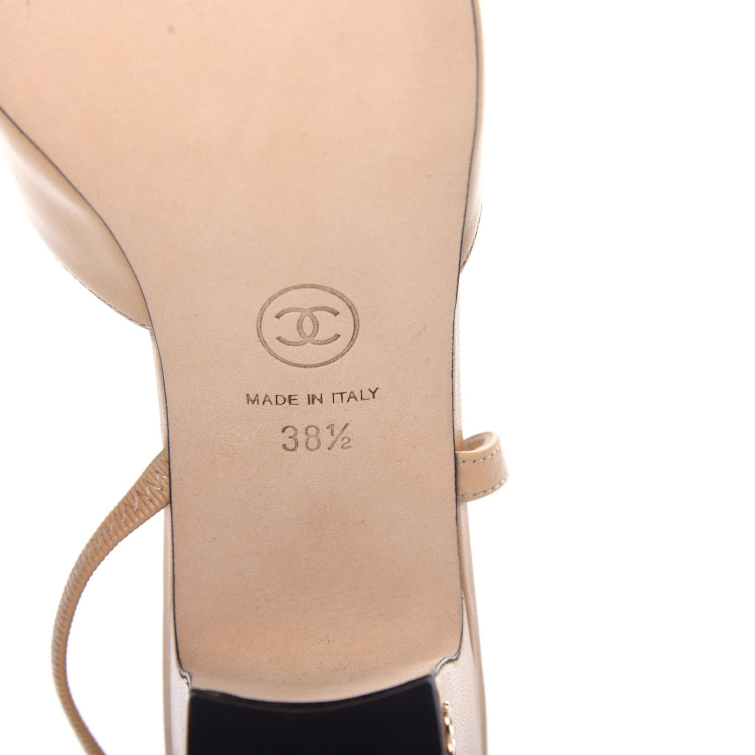 Chanel Goatskin Grosgrain Cap Toe CC Slingback Pumps 38.5 Beige Black 9 of 11