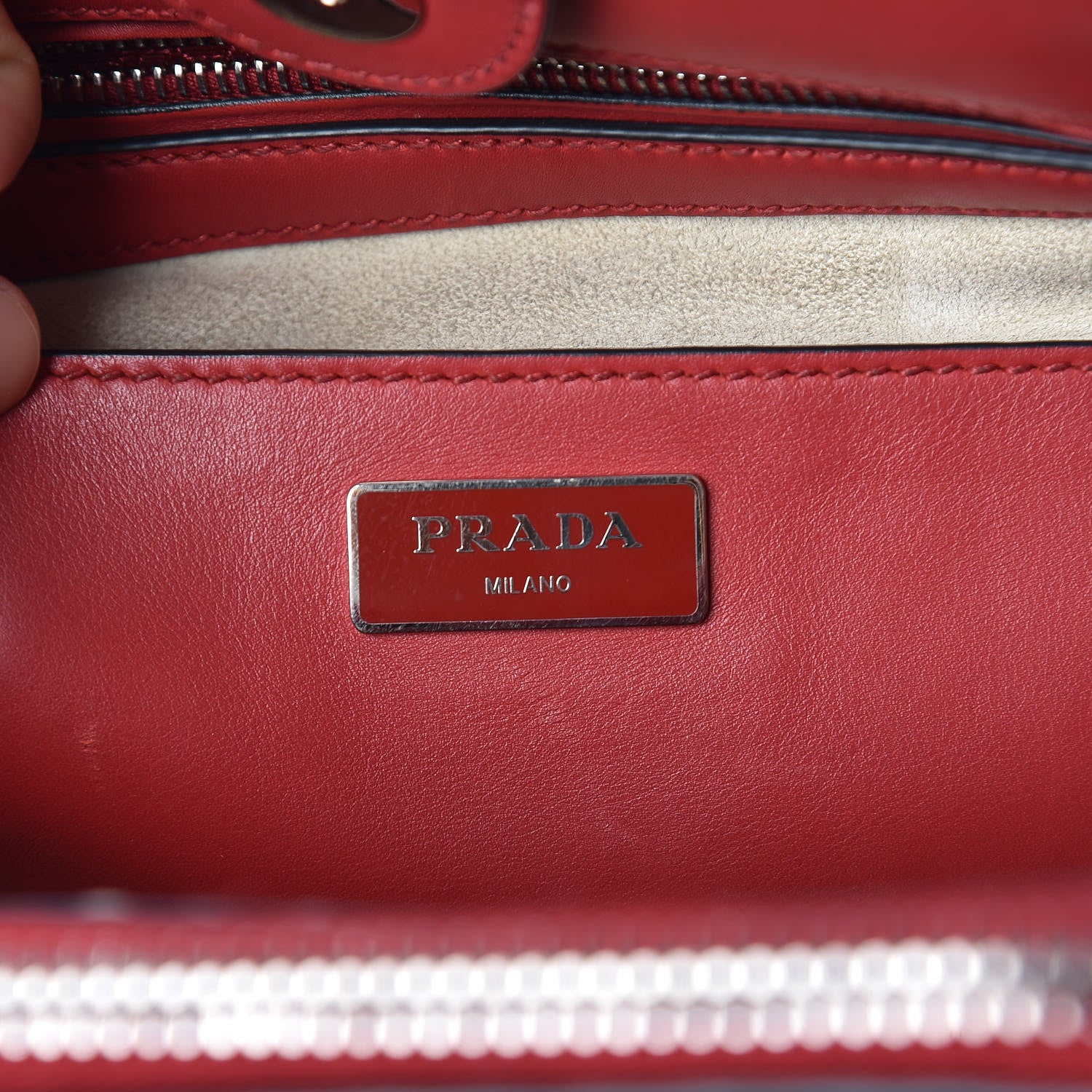 Prada City Calf Small Stitched Twin Pocket Tote Fuoco White 6 of 11