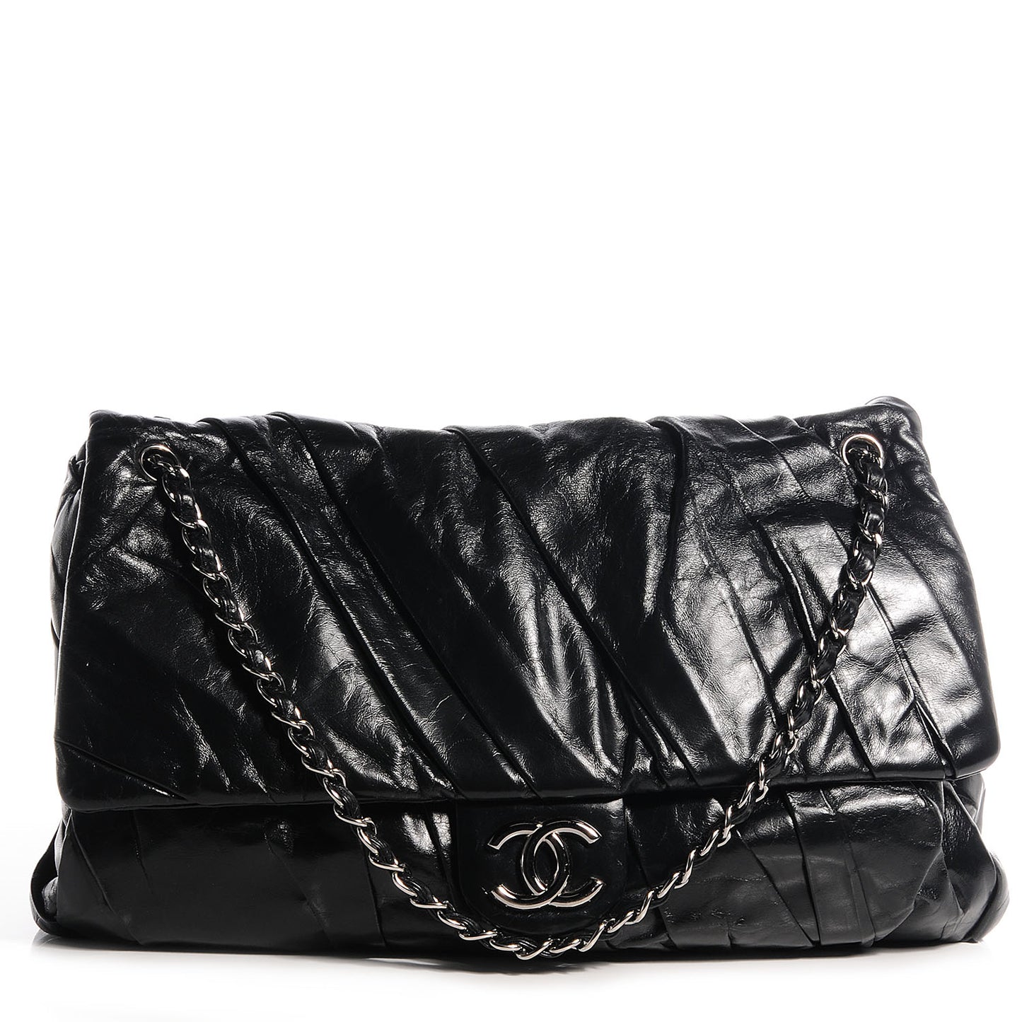 Glazed Calfskin Twisted Maxi Flap Black