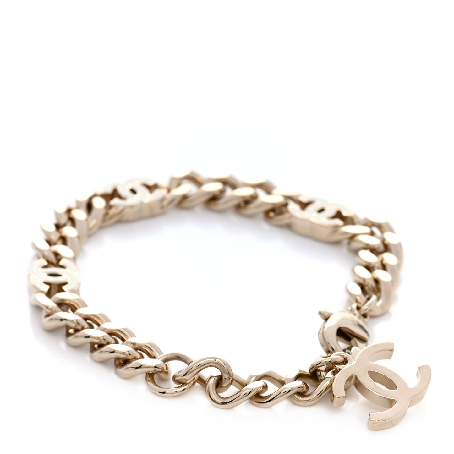 Enamel Metal CC Chain Bracelet Gold White
