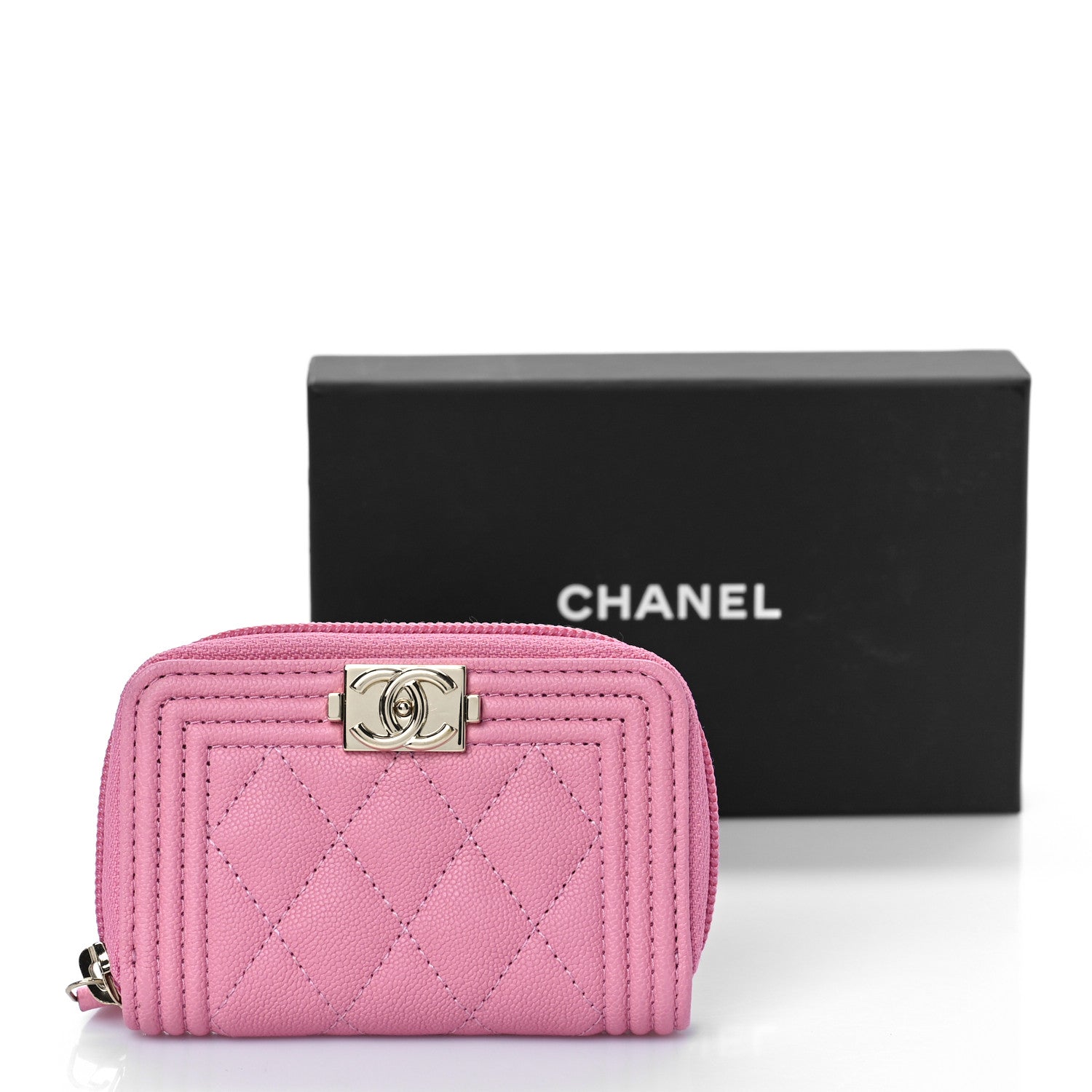 Chanel Caviar Quilted Boy Zip Around Coin Purse Wallet Pink 10 of 10