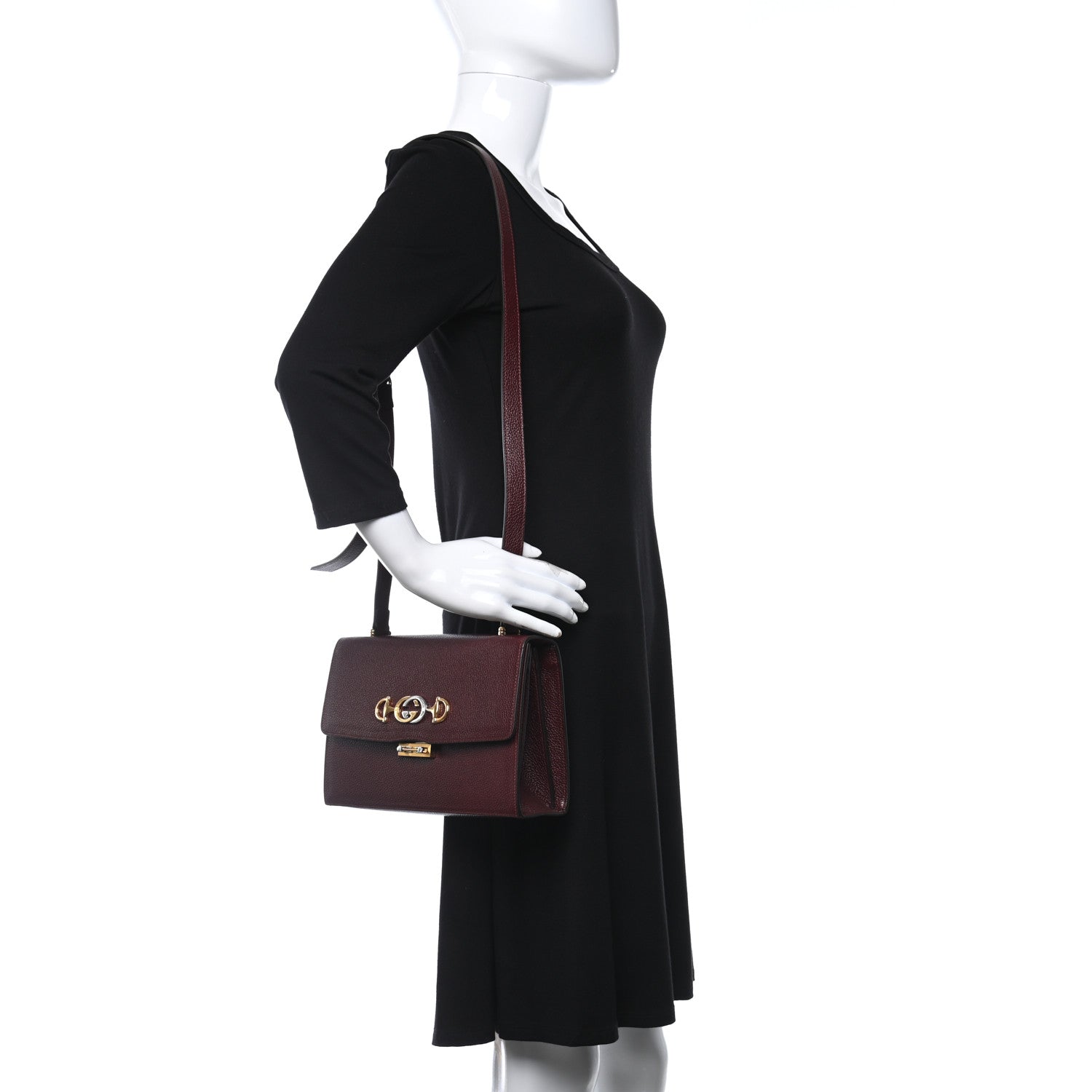 Gucci Grainy Calfskin Small Zumi Shoulder Bag Vintage Bordeaux 2 of 9