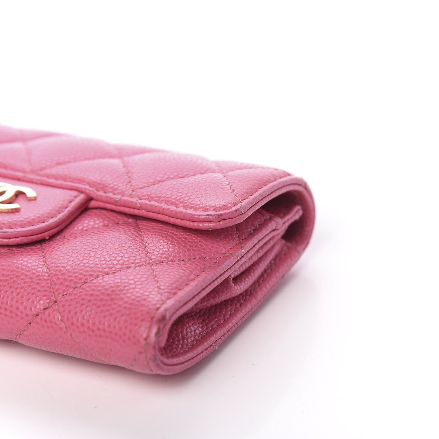 Caviar Quilted Card Flap Holder Pink